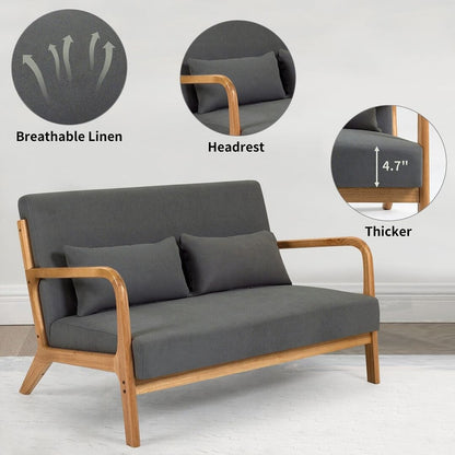 Canapé d'appoint rembourré du milieu du siècle en bois massif pour 2 personnes