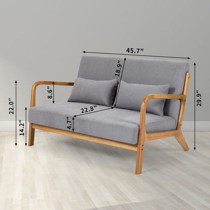 Canapé d'appoint rembourré du milieu du siècle en bois massif pour 2 personnes