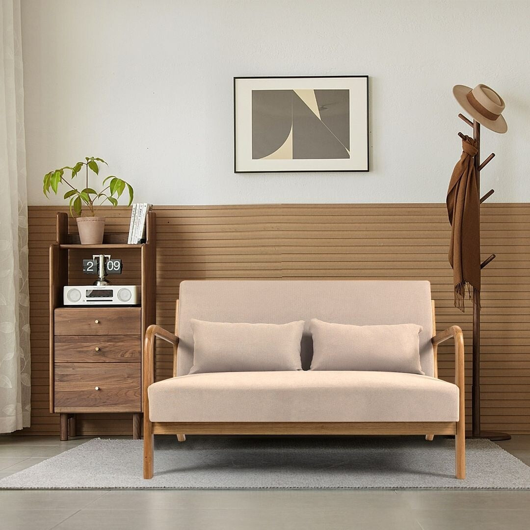 Canapé d'appoint rembourré du milieu du siècle en bois massif pour 2 personnes