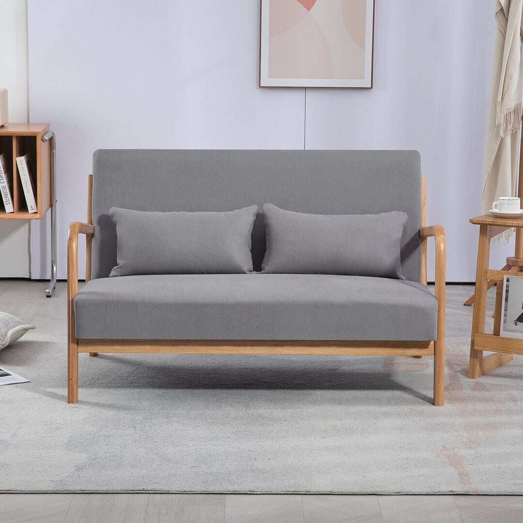 Canapé d'appoint rembourré du milieu du siècle en bois massif pour 2 personnes