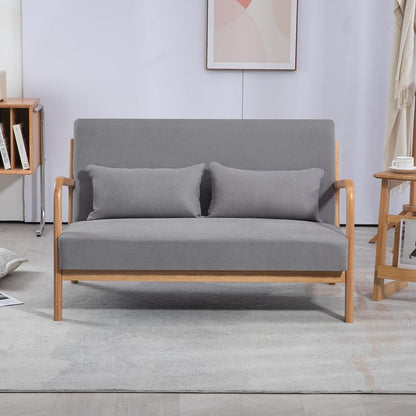 Canapé d'appoint rembourré du milieu du siècle en bois massif pour 2 personnes