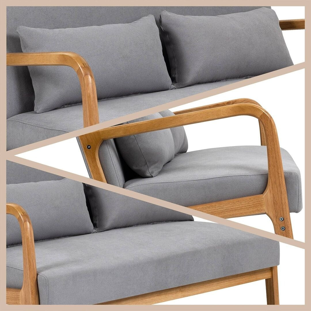 Canapé d'appoint rembourré du milieu du siècle en bois massif pour 2 personnes