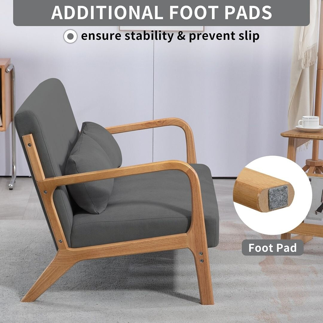 Canapé d'appoint rembourré du milieu du siècle en bois massif pour 2 personnes