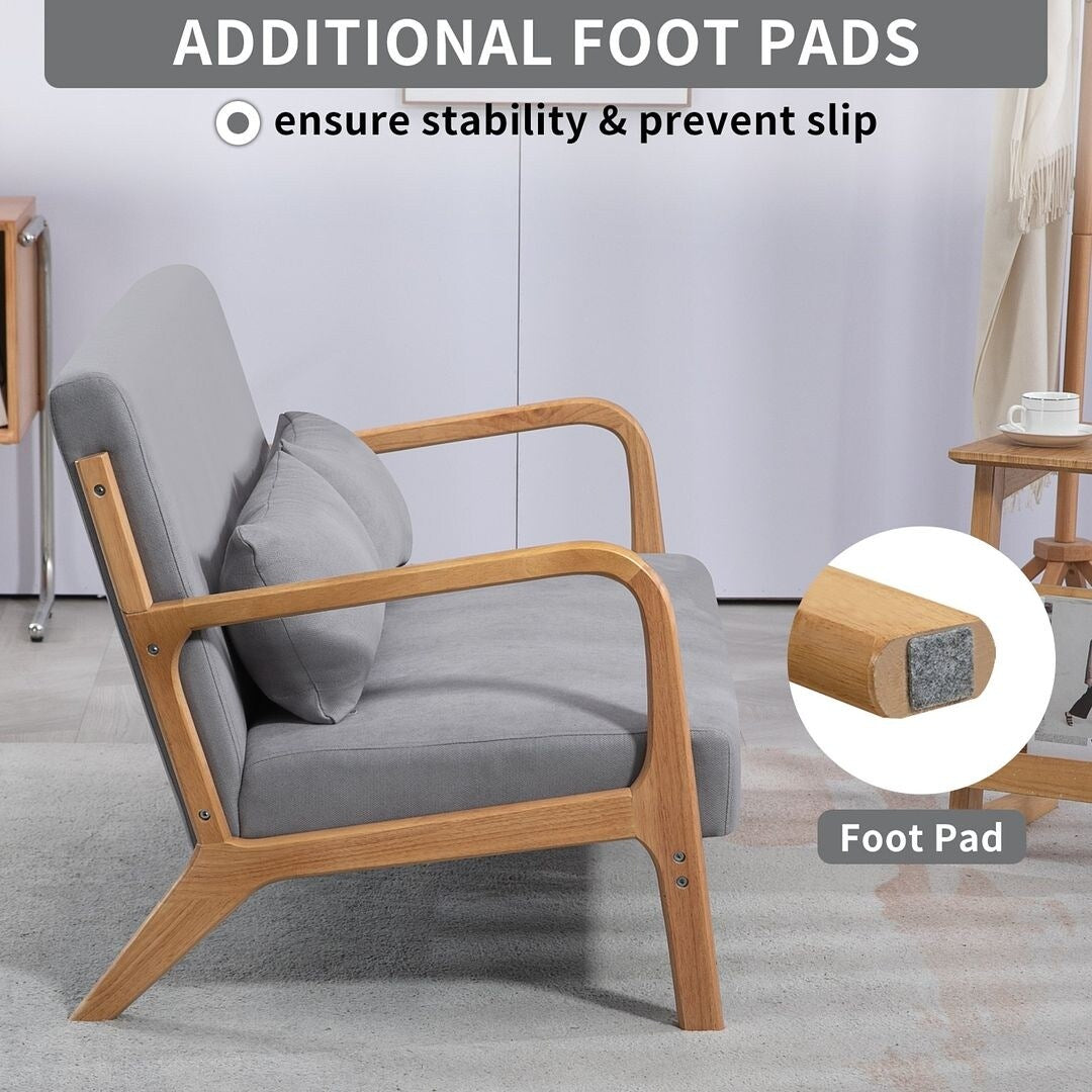 Canapé d'appoint rembourré du milieu du siècle en bois massif pour 2 personnes