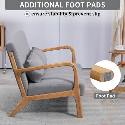 Canapé d'appoint rembourré du milieu du siècle en bois massif pour 2 personnes