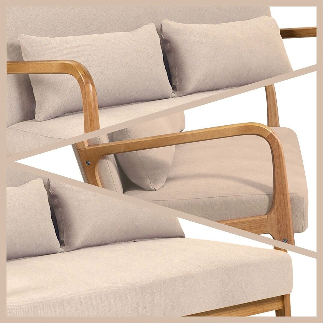 Canapé d'appoint rembourré du milieu du siècle en bois massif pour 2 personnes