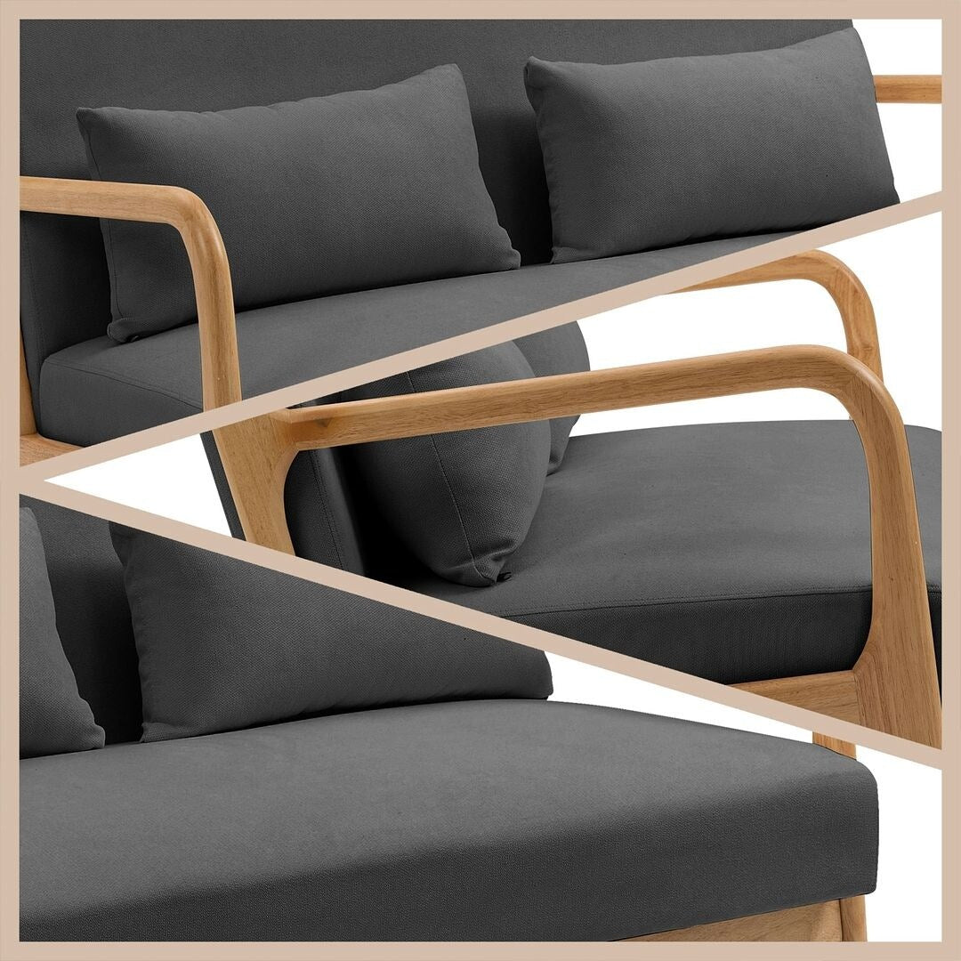 Canapé d'appoint rembourré du milieu du siècle en bois massif pour 2 personnes