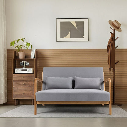 Canapé d'appoint rembourré du milieu du siècle en bois massif pour 2 personnes