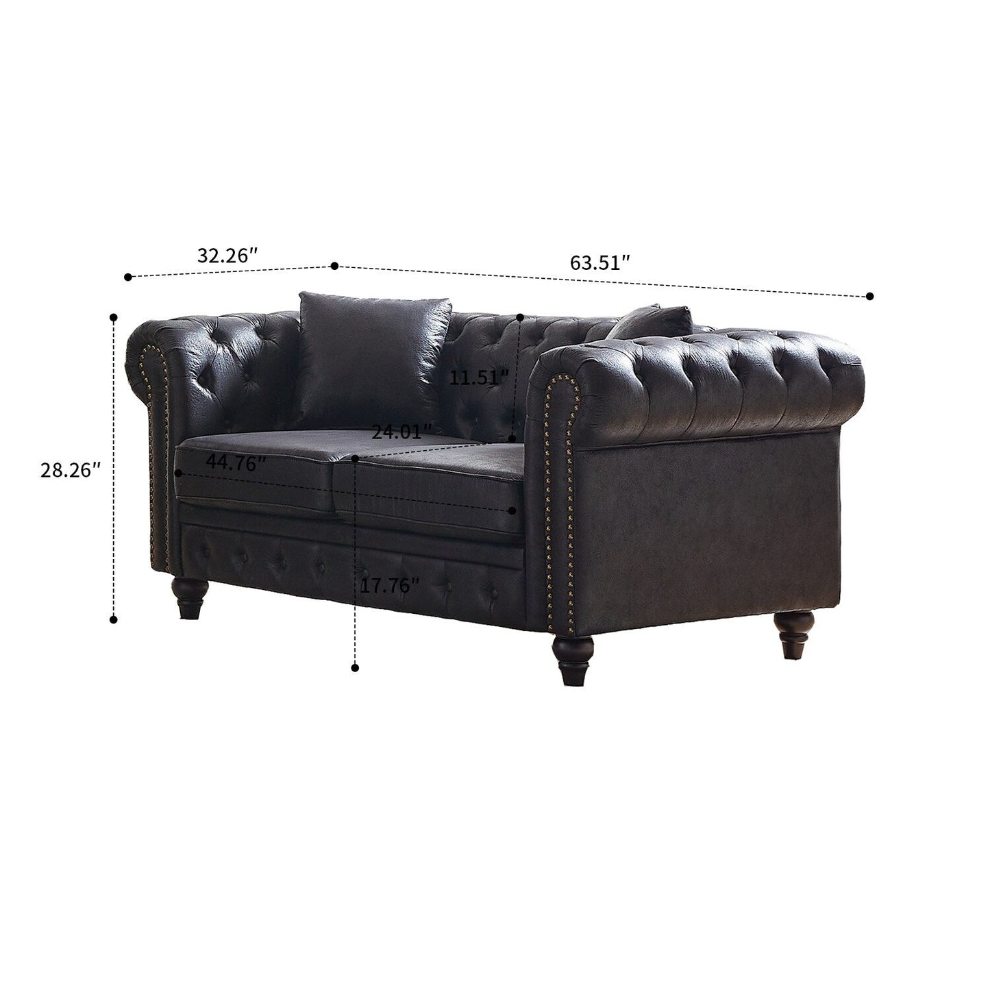 Canapé capitonné standard de style vintage du milieu du siècle avec garniture cloutée et pieds en bois pour les centres commerciaux de salon