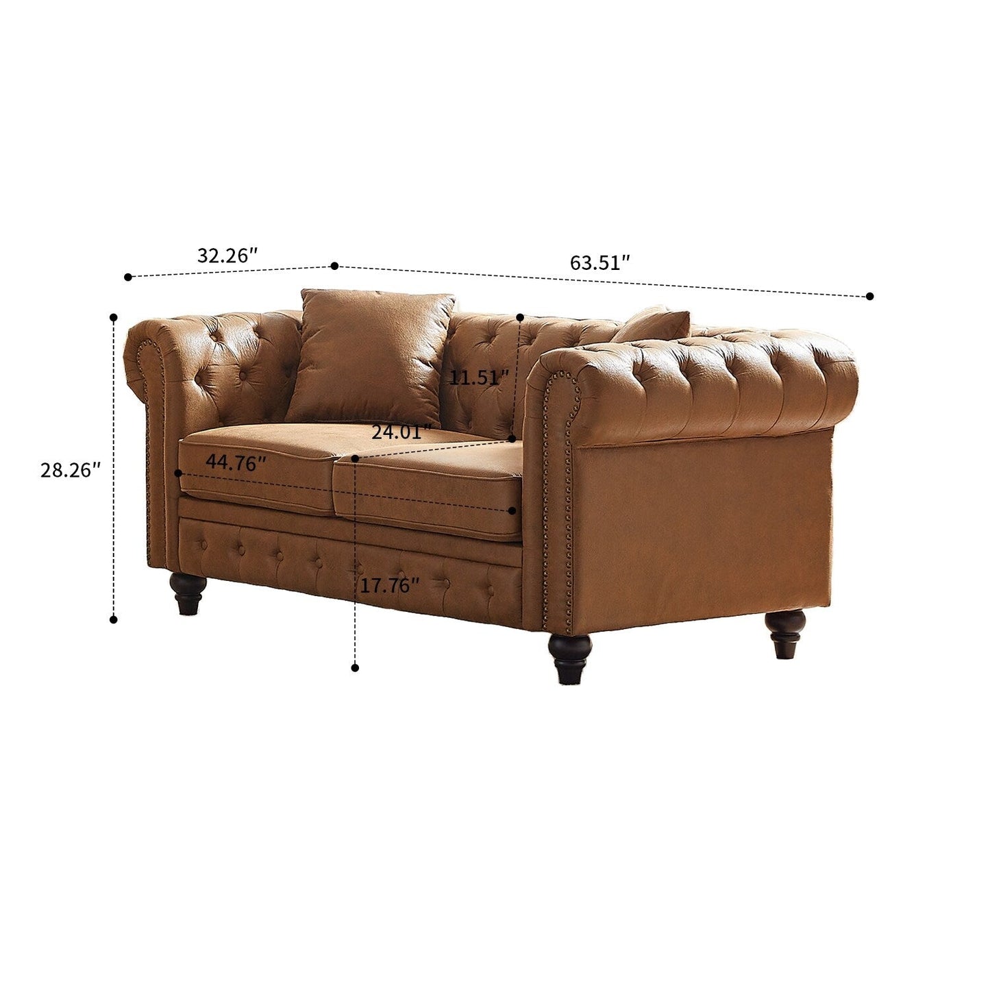 Canapé capitonné standard de style vintage du milieu du siècle avec garniture cloutée et pieds en bois pour les centres commerciaux de salon