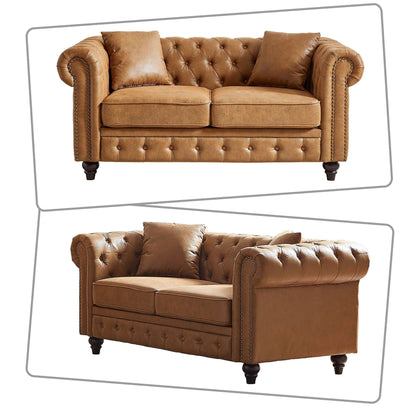 Canapé capitonné standard de style vintage du milieu du siècle avec garniture cloutée et pieds en bois pour les centres commerciaux de salon