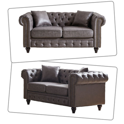 Canapé capitonné standard de style vintage du milieu du siècle avec garniture cloutée et pieds en bois pour les centres commerciaux de salon