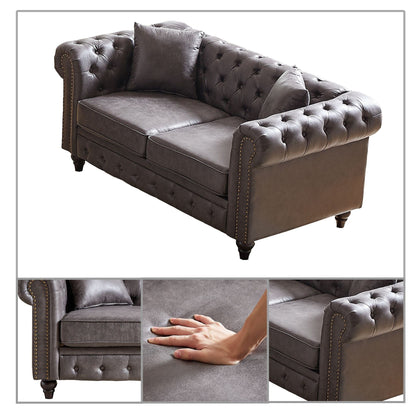 Canapé capitonné standard de style vintage du milieu du siècle avec garniture cloutée et pieds en bois pour les centres commerciaux de salon