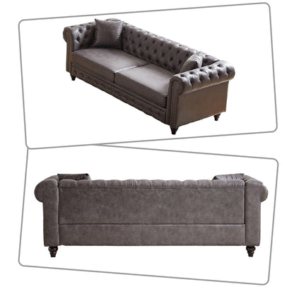 Canapé capitonné standard de style vintage du milieu du siècle avec garniture cloutée et pieds en bois pour les centres commerciaux de salon