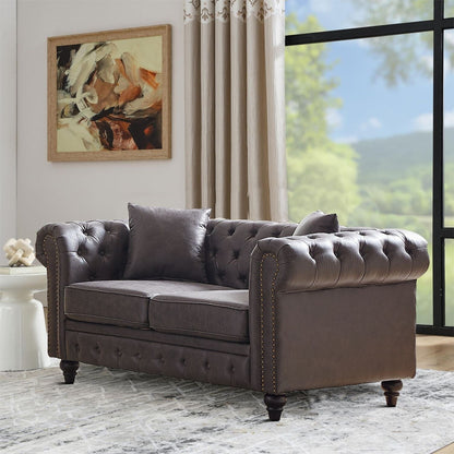 Canapé capitonné standard de style vintage du milieu du siècle avec garniture cloutée et pieds en bois pour les centres commerciaux de salon