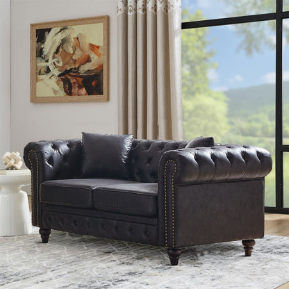 Canapé capitonné standard de style vintage du milieu du siècle avec garniture cloutée et pieds en bois pour les centres commerciaux de salon