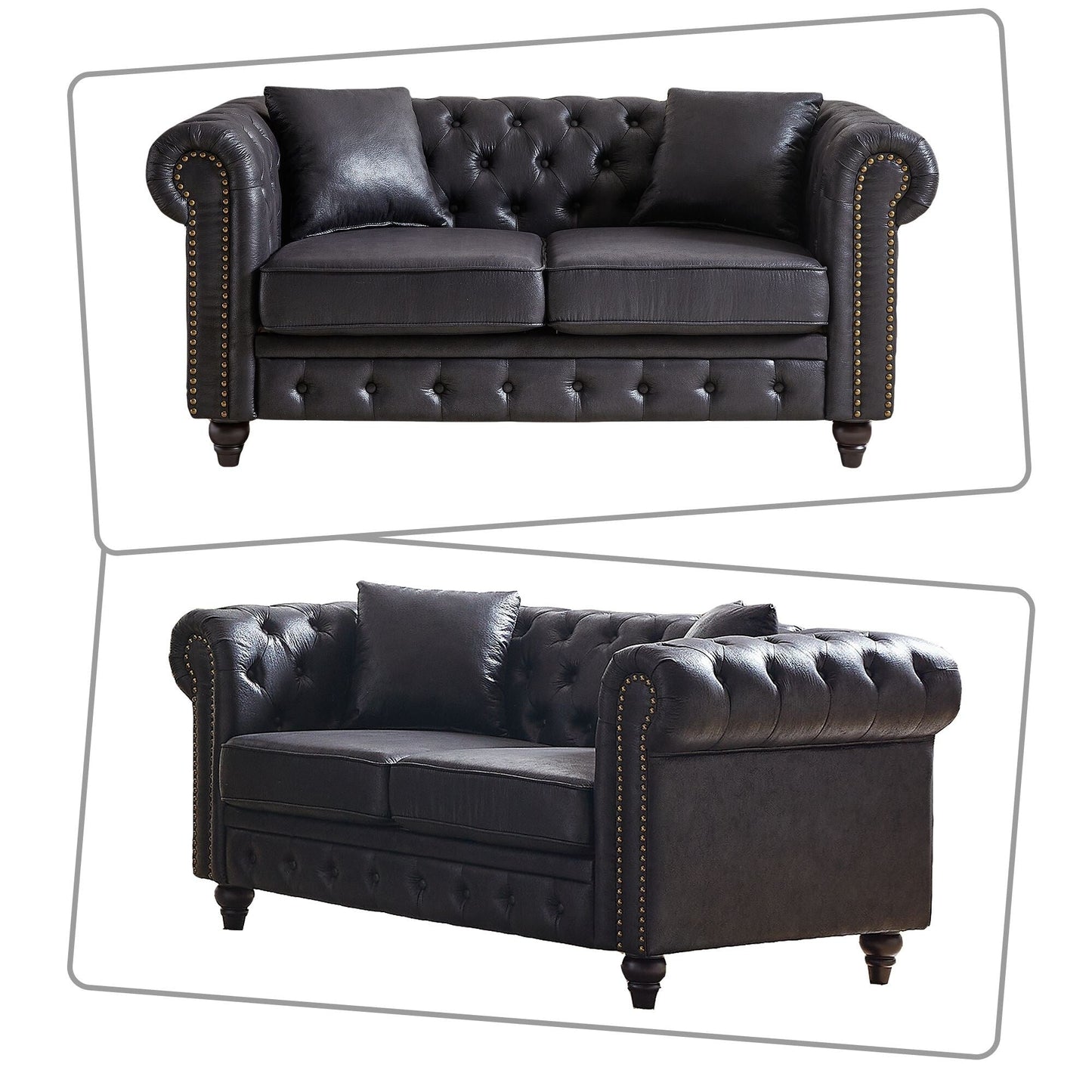 Canapé capitonné standard de style vintage du milieu du siècle avec garniture cloutée et pieds en bois pour les centres commerciaux de salon