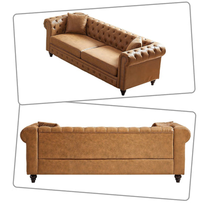 Canapé capitonné standard de style vintage du milieu du siècle avec garniture cloutée et pieds en bois pour les centres commerciaux de salon