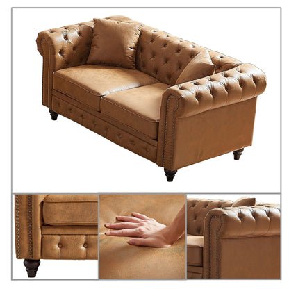 Canapé capitonné standard de style vintage du milieu du siècle avec garniture cloutée et pieds en bois pour les centres commerciaux de salon