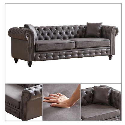 Canapé capitonné standard de style vintage du milieu du siècle avec garniture cloutée et pieds en bois pour les centres commerciaux de salon