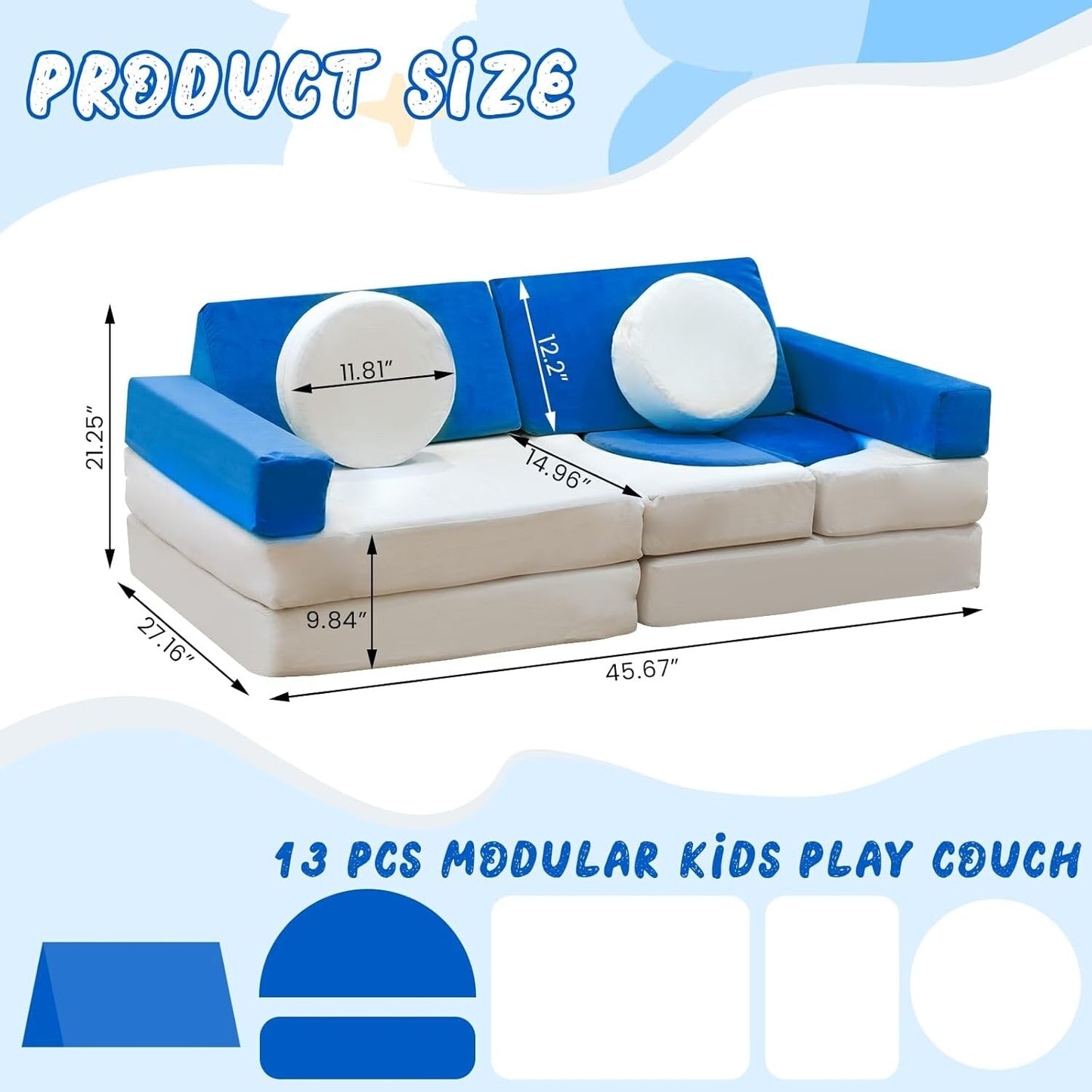 Canapé de jeu modulaire Mieres, canapé de sol amovible pour salon, meuble de salle de jeux créatif convertible avec coussin décoratif