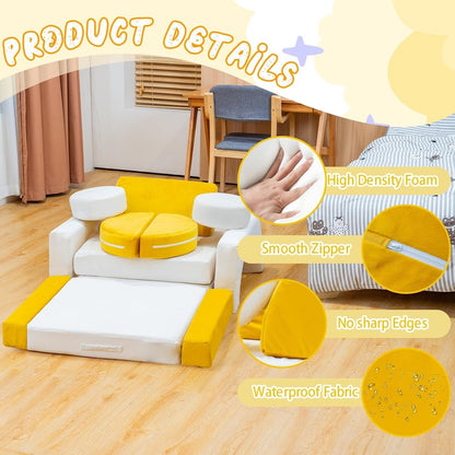 Canapé de jeu modulaire Mieres, canapé de sol amovible pour salon, meuble de salle de jeux créatif convertible avec coussin décoratif