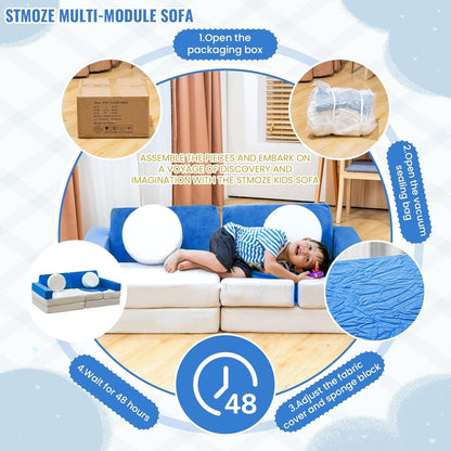 Canapé de jeu modulaire Mieres, canapé de sol amovible pour salon, meuble de salle de jeux créatif convertible avec coussin décoratif