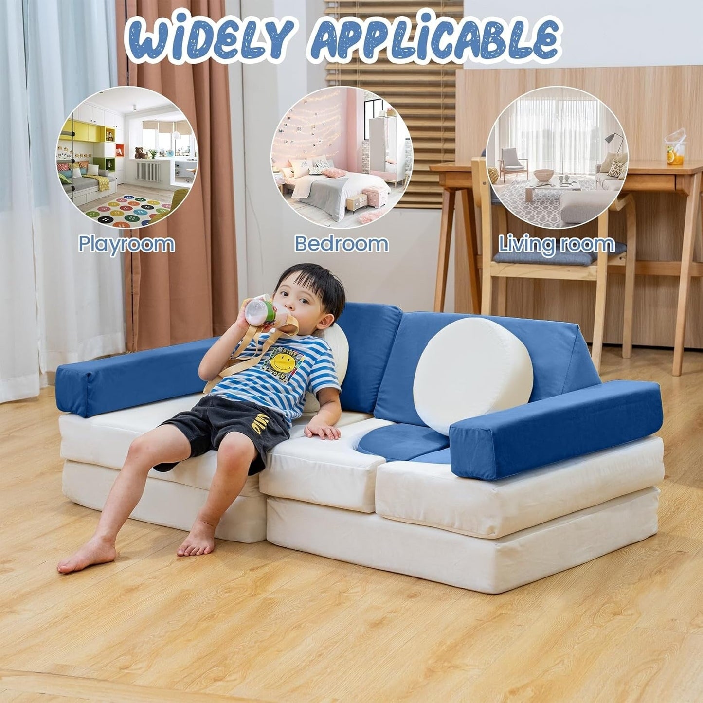 Canapé de jeu modulaire Mieres, canapé de sol amovible pour salon, meuble de salle de jeux créatif convertible avec coussin décoratif