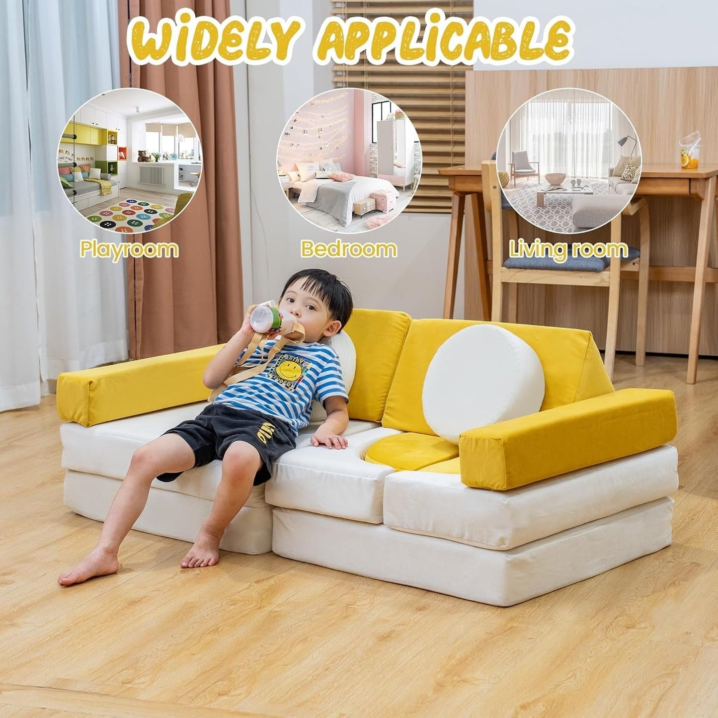 Canapé de jeu modulaire Mieres, canapé de sol amovible pour salon, meuble de salle de jeux créatif convertible avec coussin décoratif