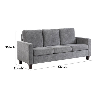 Canapé Mihi, chenille grise, 76 pouces, pieds fuselés en bois noir