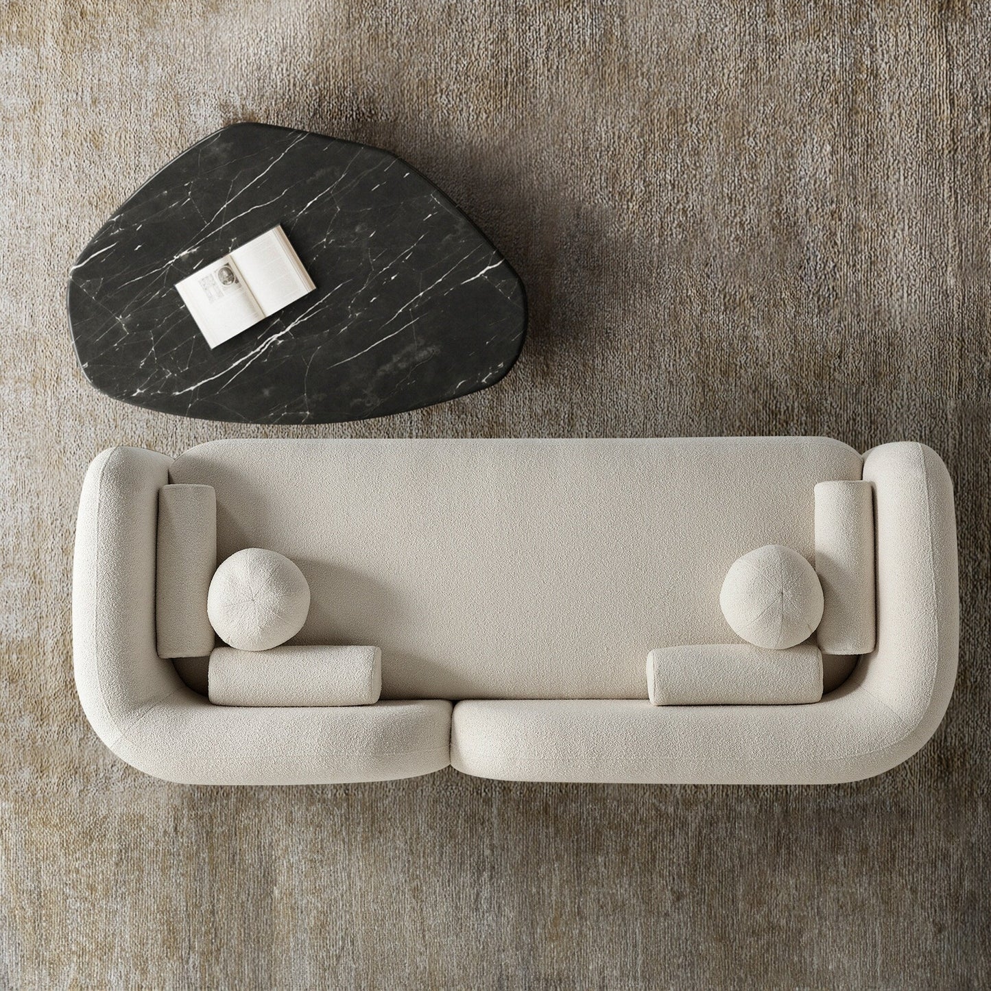 Canapé Milet de luxe moderne en tissu bouclé avec accoudoirs incurvés