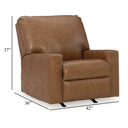 Fauteuil inclinable manuel Miller, tirette, cuir véritable marron caramel