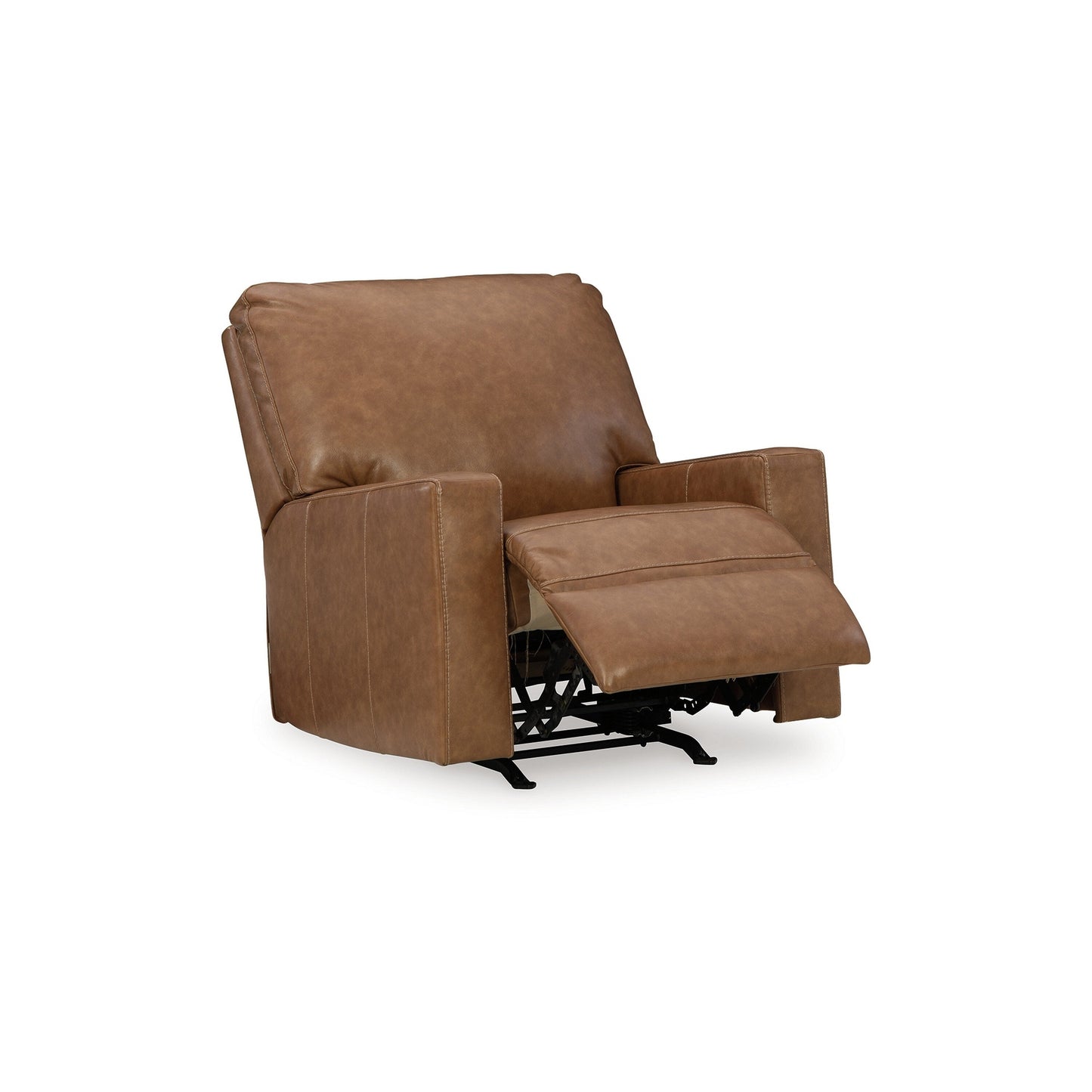 Fauteuil inclinable manuel Miller, tirette, cuir véritable marron caramel