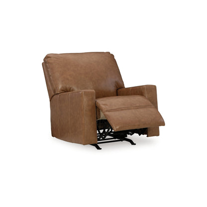 Fauteuil inclinable manuel Miller, tirette, cuir véritable marron caramel