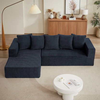 Canapé modulaire en forme de L en chenille minimaliste, canapé nuage en tissu pour salon