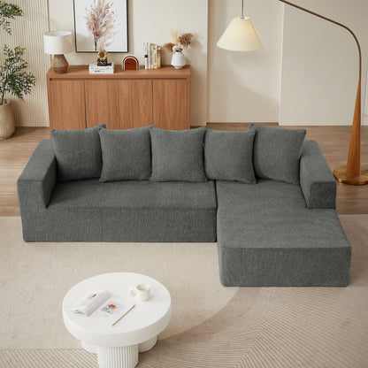 Canapé modulaire en forme de L en chenille minimaliste, canapé nuage en tissu pour salon