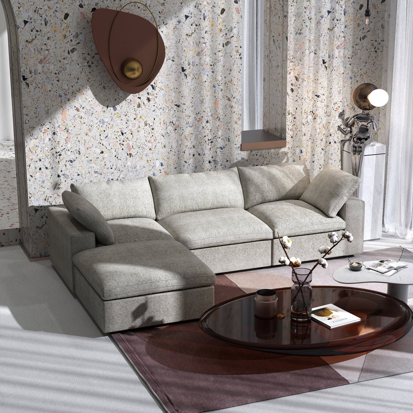 Canapé modulaire sectionnel minimaliste moderne rembourré en duvet, canapé nuage.