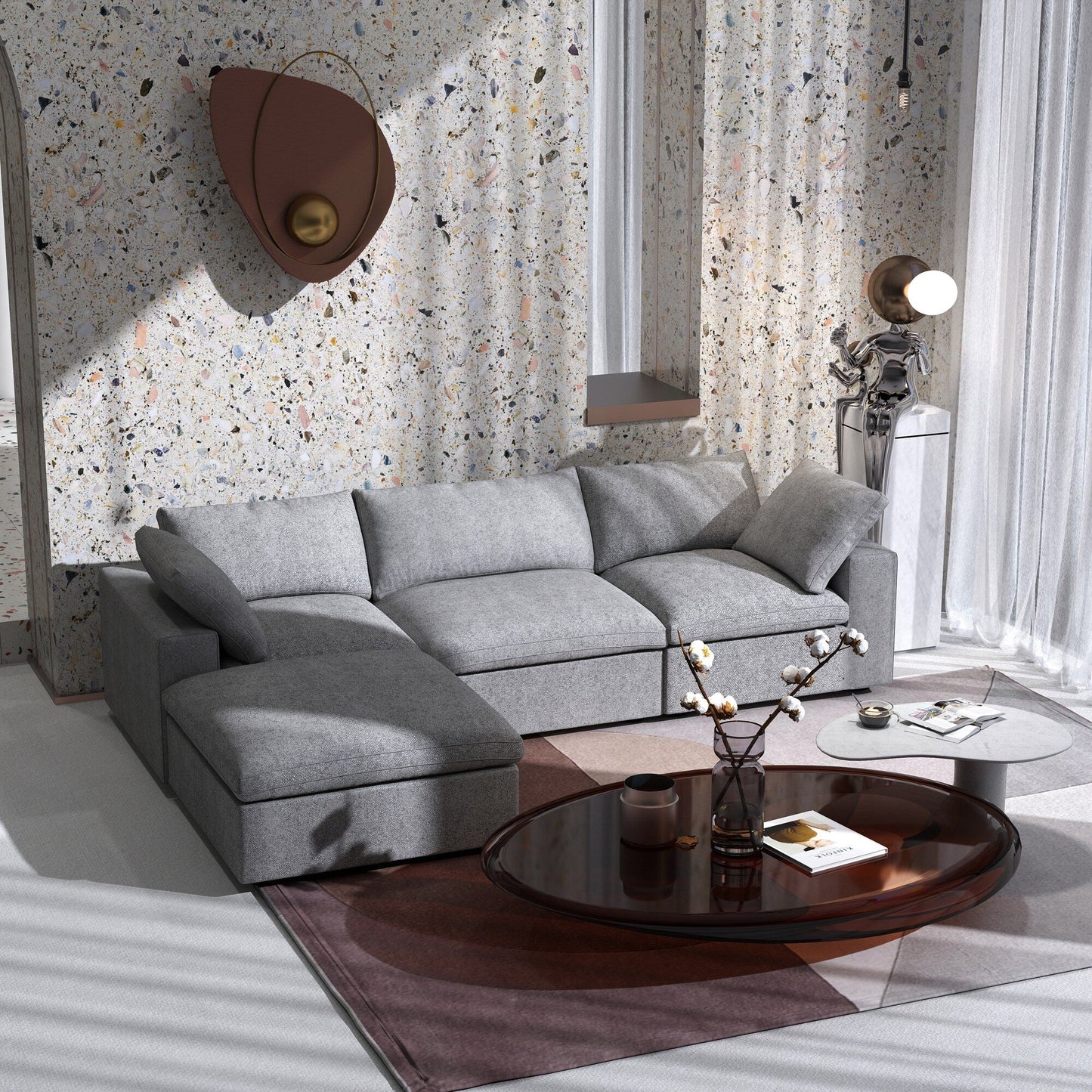 Canapé modulaire sectionnel minimaliste moderne rembourré en duvet, canapé nuage.