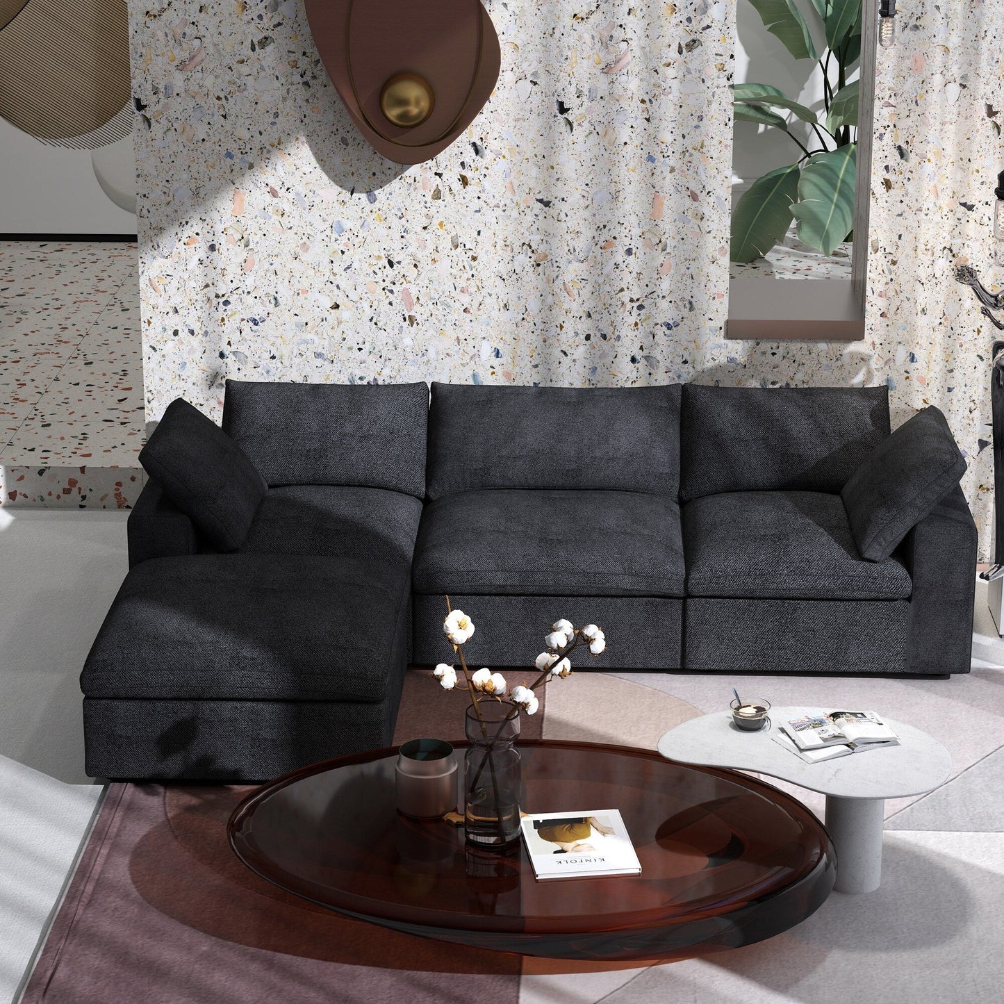 Canapé modulaire sectionnel minimaliste moderne rembourré en duvet, canapé nuage.