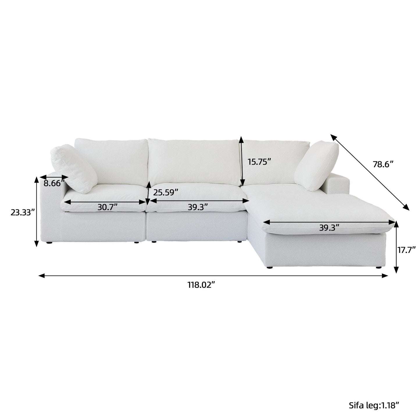 Canapé modulaire sectionnel minimaliste moderne rembourré en duvet, canapé nuage.