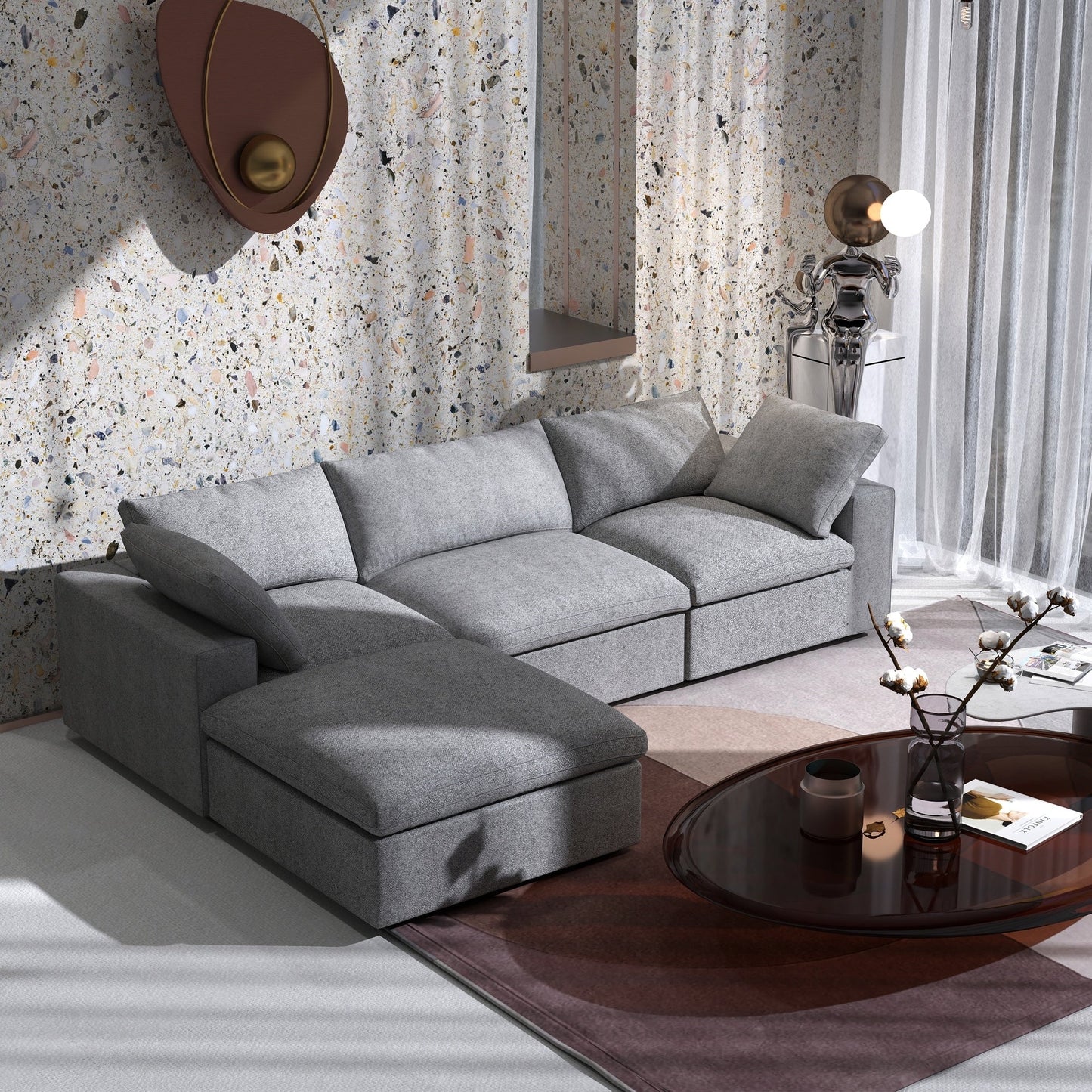 Canapé modulaire sectionnel minimaliste moderne rembourré en duvet, canapé nuage.