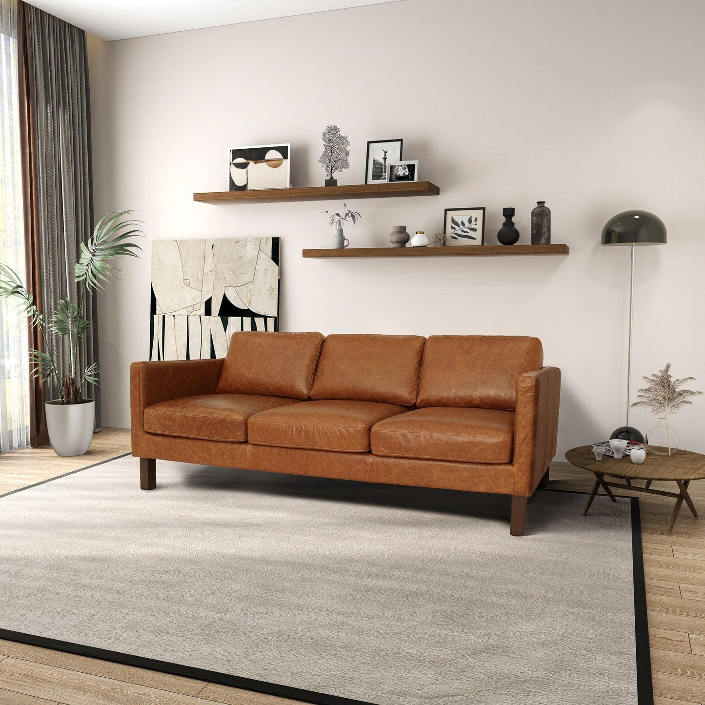 Canapé Mira en cuir véritable confortable de style moderne du milieu du siècle