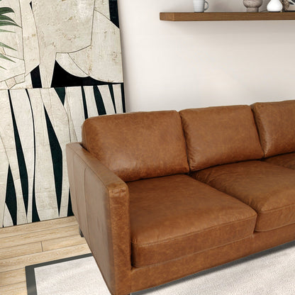 Canapé Mira en cuir véritable confortable de style moderne du milieu du siècle