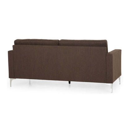 Canapé 3 places Miry, 2 coussins traversins, pieds argentés, polyester marron