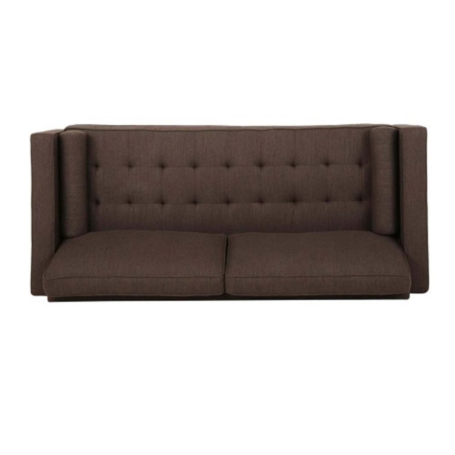 Canapé 3 places Miry, 2 coussins traversins, pieds argentés, polyester marron