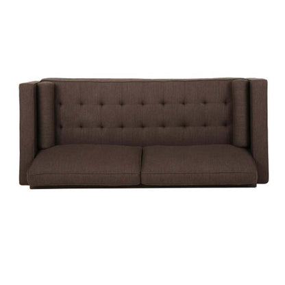 Canapé 3 places Miry, 2 coussins traversins, pieds argentés, polyester marron