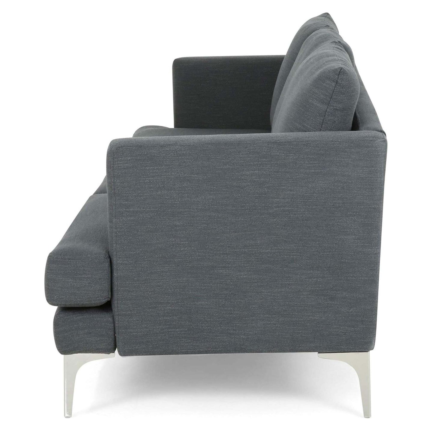 Canapé 3 places Miry, pieds en métal argenté, polyester texturé gris foncé