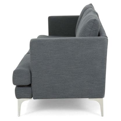 Canapé 3 places Miry, pieds en métal argenté, polyester texturé gris foncé