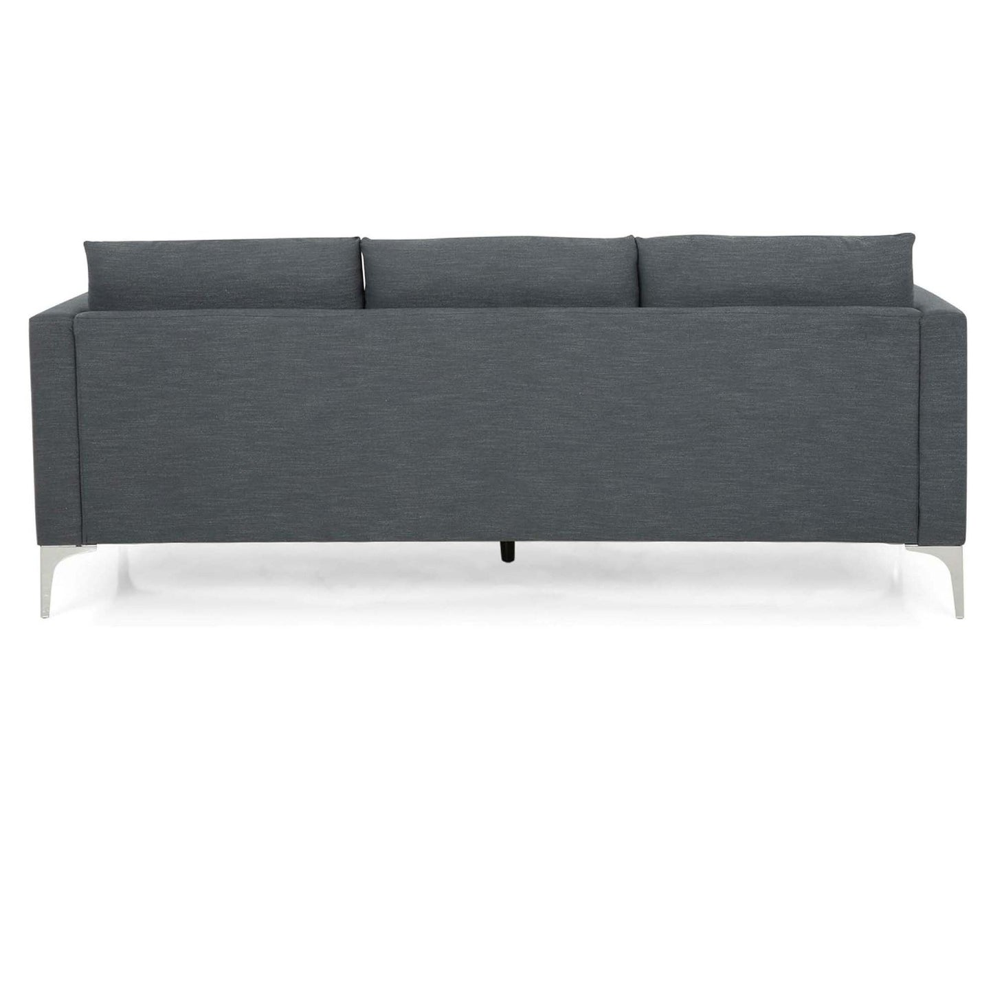 Canapé 3 places Miry, pieds en métal argenté, polyester texturé gris foncé