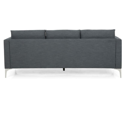 Canapé 3 places Miry, pieds en métal argenté, polyester texturé gris foncé